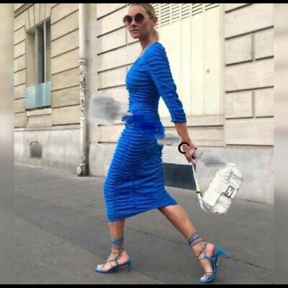 Zara Blue Textured Midi Dress - Picture 4 of 8